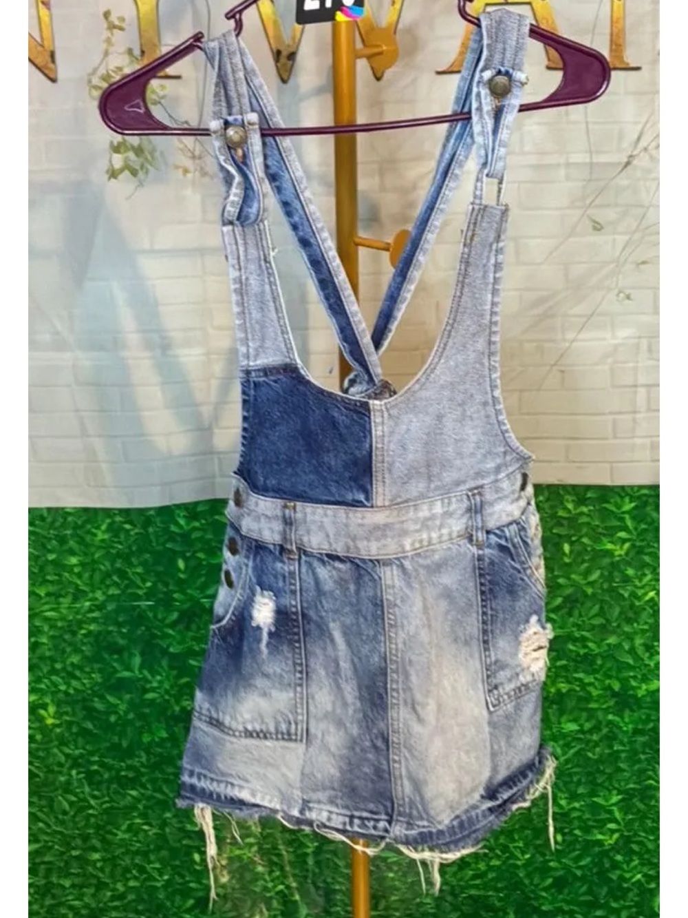Free People Two-Tone Distressed Denim Overall shorts - Blue